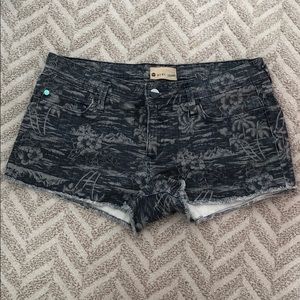 Tropical Patterned Denim Shorts
